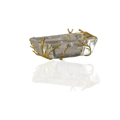 Marleth Gold / White Crystal Glass Ashtray With Gold Vine Detailing