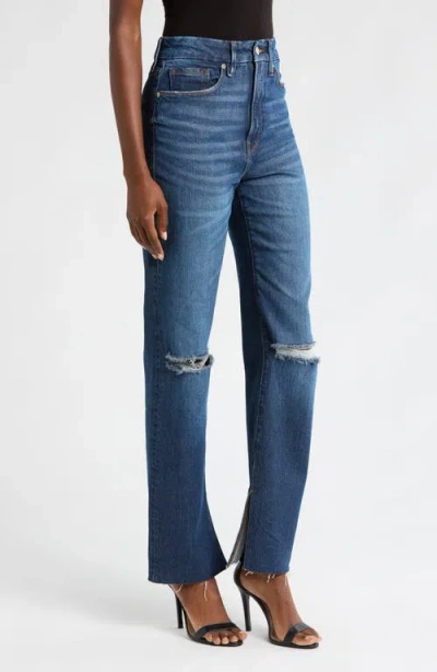 Good American Good Boy Split Hem High Waist Straight Leg Jeans
