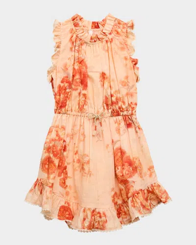 Zimmermann Girl's Cascadian Floral-print Frill Dress In Multi