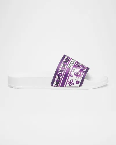 Dolce & Gabbana Majolica-print Flip Flops In White