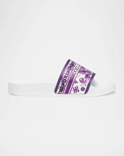 Dolce & Gabbana Majolica-print Flip Flops In White