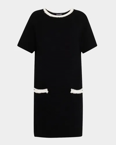 Emporio Armani Fringe-trim Ottoman Shift Dress In Black