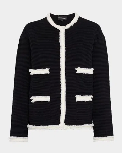 Emporio Armani Ottoman Stitch Knit Jacket With Fringe Hems