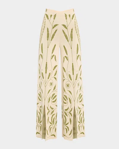 By Malene Birger Jorith Wide-leg Botanical Jacquard Knit Pants