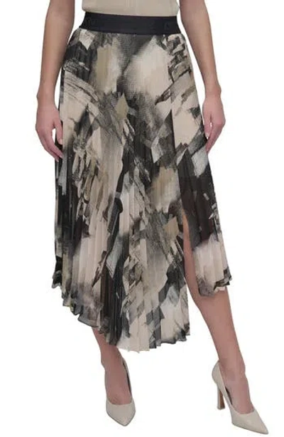 Dkny Print Pleated Asymmetric Midi Skirt