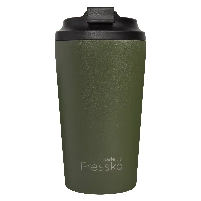 Fressko Green , Grande Reusable Coffee Cup, Stainless Steel, Khaki