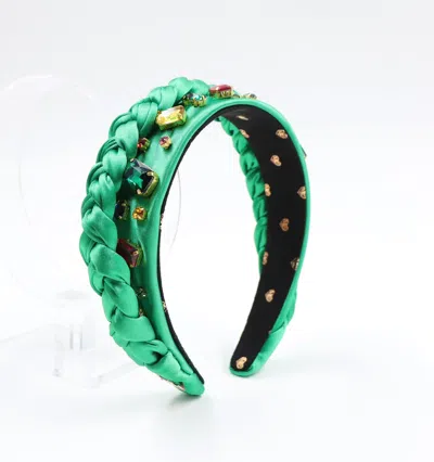Miss Cicconi Women's Alessia - Vibrant Grass Green Two-way Silk Braided & Jewelled Headband With Crystals