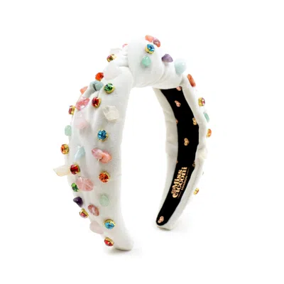 Miss Cicconi Women's White Alba - Headband - Ivory Velvet With Multi-coloured Chakra Stones