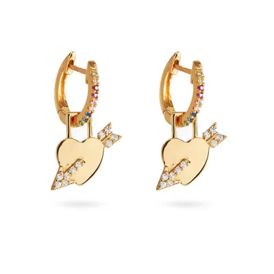 Onewildone Women's Gold Love Is Love Rainbow Huggie Earrings With Detachable Heart Charm