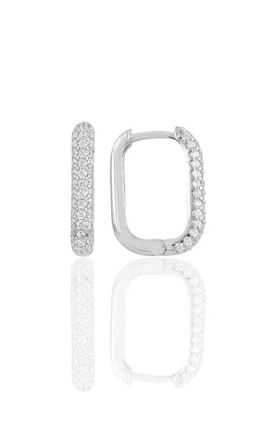 By Eda Dogan Women's Pave Rectangular Huggie Earring - Silver
