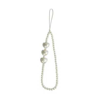 Gold Trip White Pearl Hearts Wristlet Phone Strap