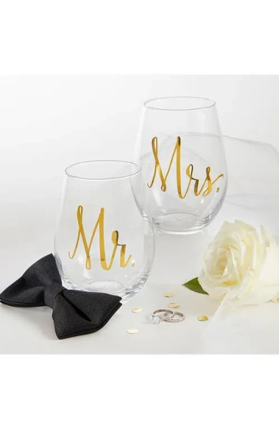 Creative Brands Mr & Mrs Stemless Set Of 2 Wine Glasses In Transparent