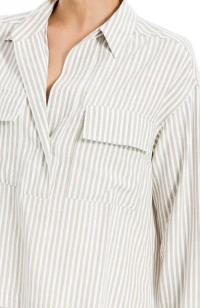 Max Studio Grid Print Roll Sleeve Popover Shirt
