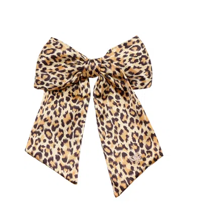 Miss Cicconi Women's Black / Yellow / Orange Lola - Leopard Silk Bow Hair Clip