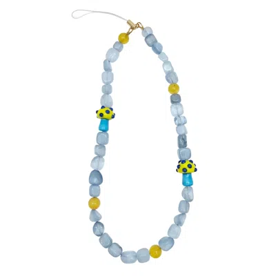 Farra Blue Irregular Aquamarine With Yellow Mushroom Phone Strap