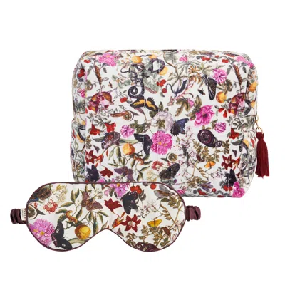 Fable England Floral Engravings Large Velvet Cosmetic Bag & Sleep Mask Set