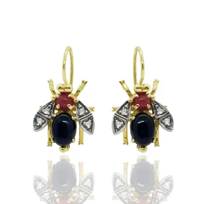 Unaloe Women's Silver / Red / Gold Gold And Sterling Silver Earrings With Natural Gemstones In Spired By Th