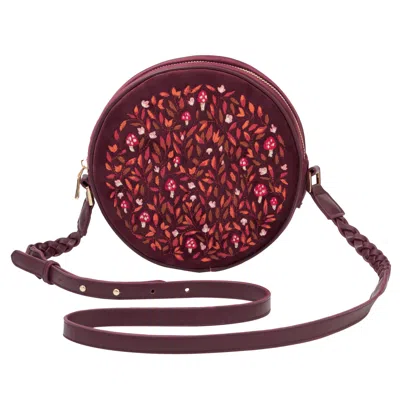 Fable England Women's  Mushroom Embroidered Velvet Circle Bag - Burgundy