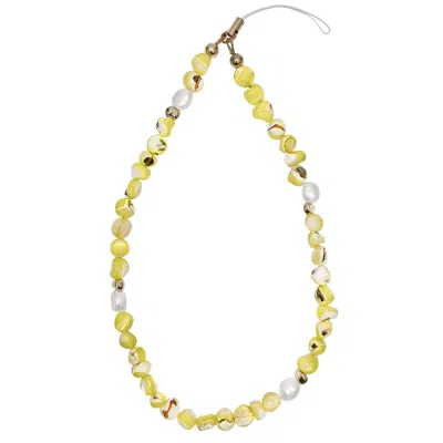 Farra Yellow / Orange Yellow Natural Shell With Freshwater Pearls Phone Strap
