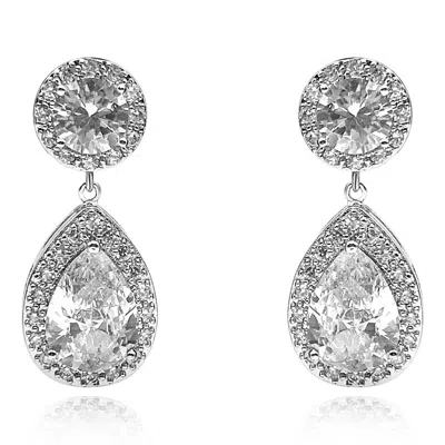 Michael Nash Jewelry Women's Neutrals / Silver Round With Pear Shape Drop Clip On Earrings Set With Cubic Zirconium