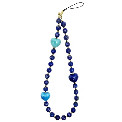 Farra Natural Lapis With Blue Ceramic Hearts Phone Strap