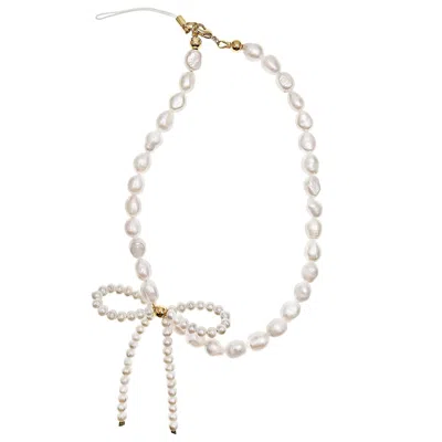 Farra White Freshwater Pearl With Butterfly Knot Versatile Phone Strap