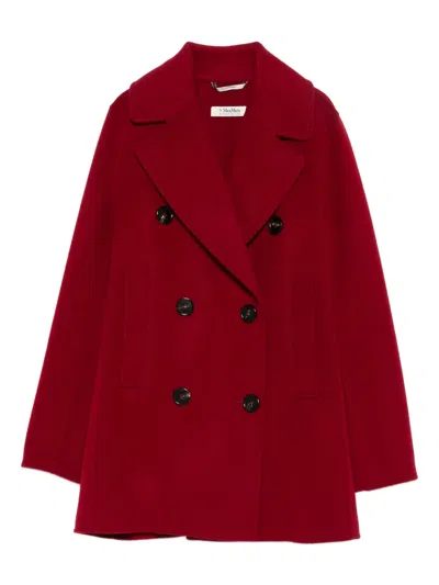S Max Mara Caban Double-breasted Virgin Wool Peacoat In Red