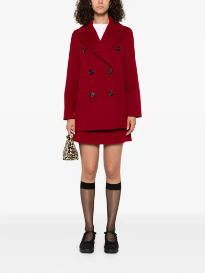 S Max Mara Caban Double-breasted Virgin Wool Peacoat In Red