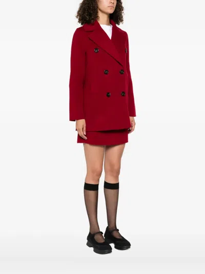 S Max Mara Caban Double-breasted Virgin Wool Peacoat In Red