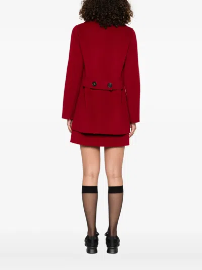 S Max Mara Caban Double-breasted Virgin Wool Peacoat In Red