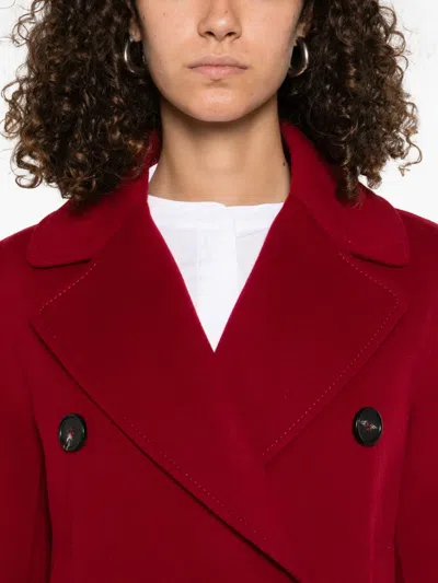 S Max Mara Caban Double-breasted Virgin Wool Peacoat In Red