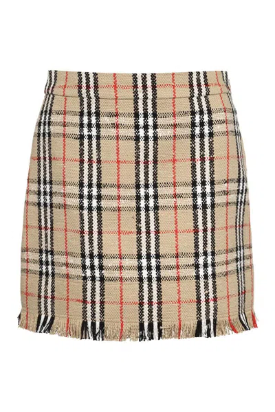 Burberry Catia Check Cotton Blend Mini Skirt In Neutral