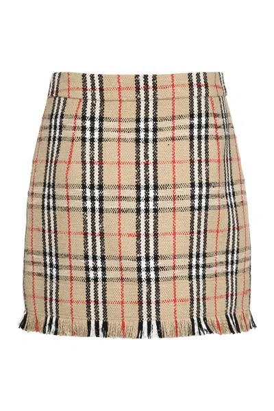 Burberry Catia Check Cotton Blend Mini Skirt In Neutral