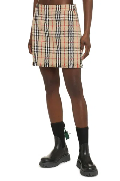 Burberry Catia Check Cotton Blend Mini Skirt In Neutral