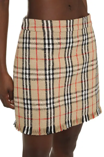 Burberry Catia Check Cotton Blend Mini Skirt In Neutral