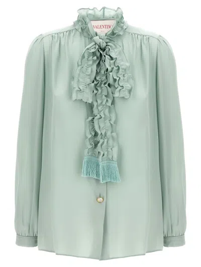 Valentino Silk Blouse With Bow Detail In Blue