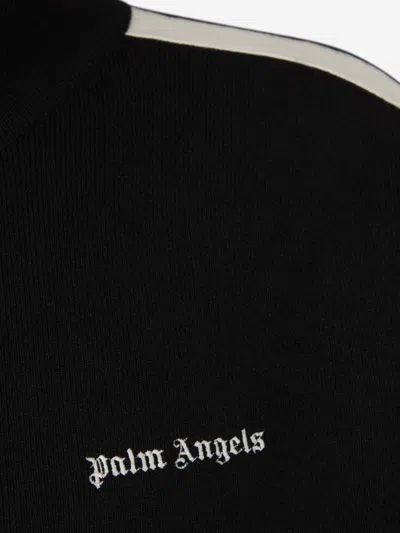 Palm Angels Black High Neck Sweatshirt With Logo Lettering On The Front In Wool Blend Man In Black
