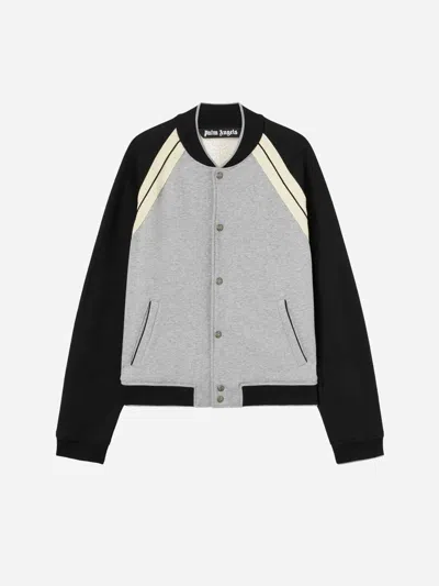Palm Angels Front Button Closure Light Grey Sweater With Raglan Sleeves And Logo Detail In Gray