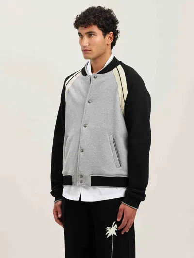 Palm Angels Front Button Closure Light Grey Sweater With Raglan Sleeves And Logo Detail In Gray