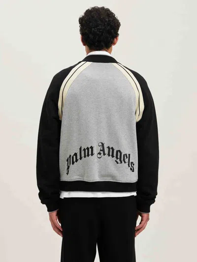 Palm Angels Front Button Closure Light Grey Sweater With Raglan Sleeves And Logo Detail In Gray