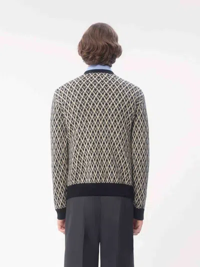 Valentino Crewneck Wool Jumper With Toute La V Jacquard Pattern In Black