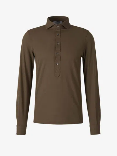 Gran Sasso Long-sleeve Cotton Polo Shirt In Brown