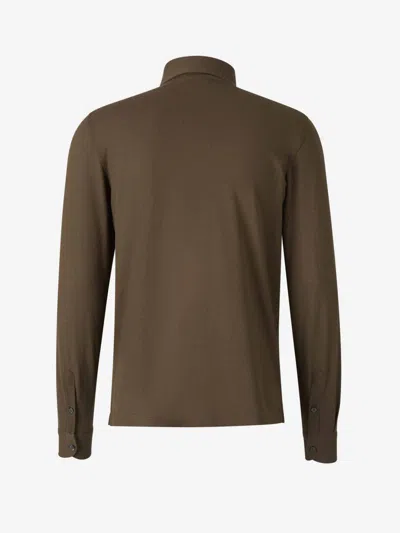 Gran Sasso Long-sleeve Cotton Polo Shirt In Brown