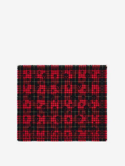 Alexander Mcqueen Tartan Skull Frayed-edge Scarf In Black