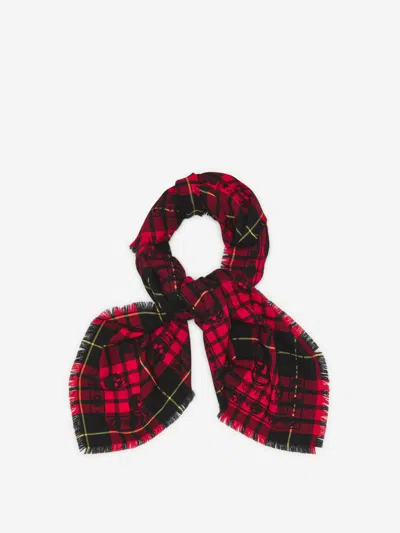 Alexander Mcqueen Tartan Skull Frayed-edge Scarf In Black