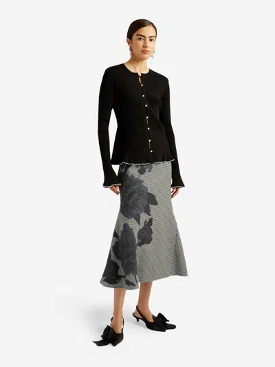 Erdem Ruffled Ribbed Cardigan In Black