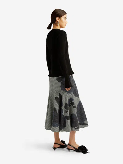 Erdem Ruffled Ribbed Cardigan In Black