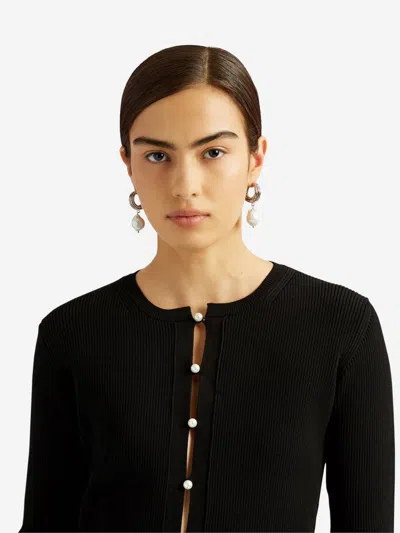 Erdem Ruffled Ribbed Cardigan In Black
