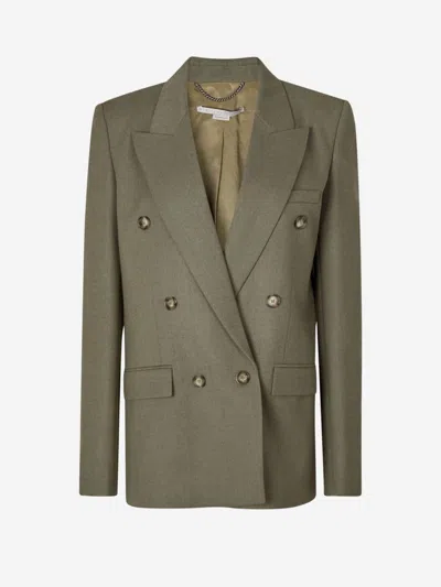 Stella Mccartney Double Breasted Wool Blazer In Green