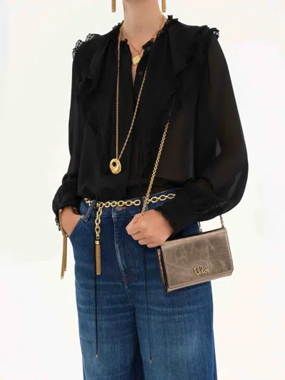 Chloé Iconic Wallet On Chain In Metallic Leather In Multi